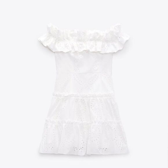 Zara white off shoulder open work embroidered dress - Picture 6 of 12